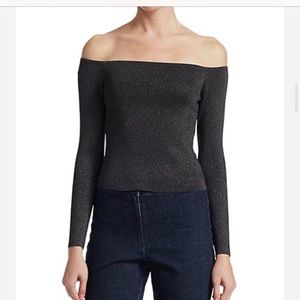 Scripted off the shoulder shimmer top